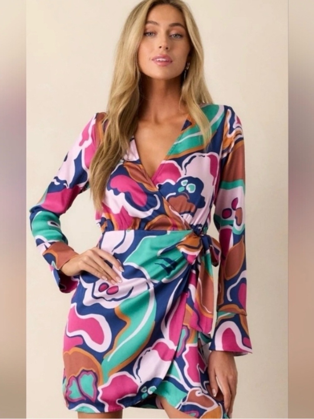 🌺 MINKPINK Lottie Abstract Floral Wrap Mini Dress